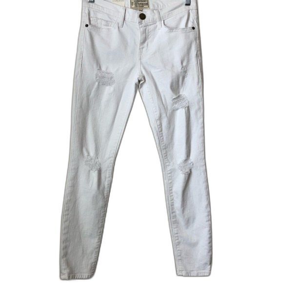 Current/Elliott Skinny Jeans 25 White The Stiletto Distressed - Picture 2 of 7